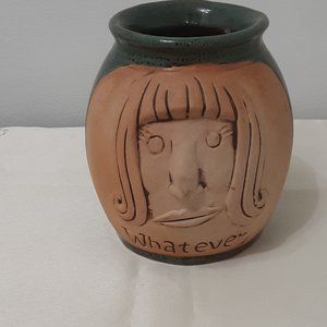 Ceramic And Clay Sculptured Face "Whatever Vase"